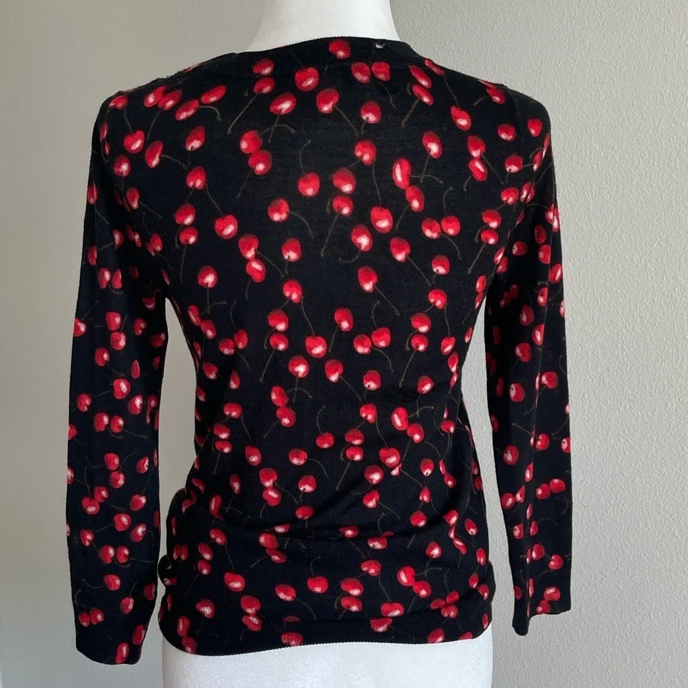 J Crew Wool Cherry Print Black Top Size S